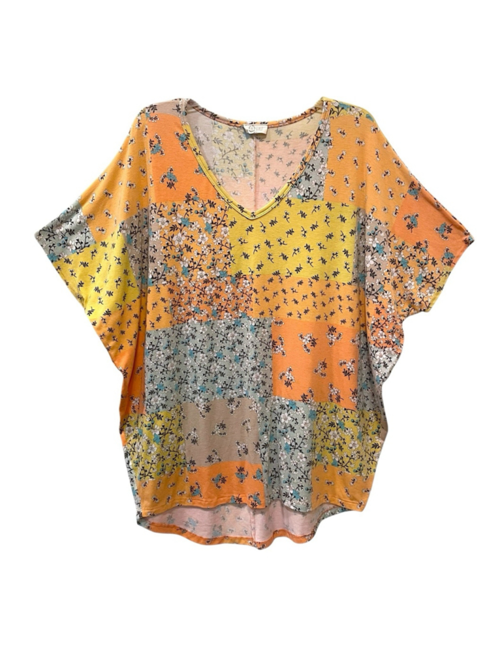 Be Stage Womens Size XL Dolman Sleeve Top Floral Patchwork Mixed Print V Neck